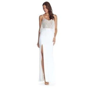 Dress The Population Roselyn Lace Popover Bodice Trumpet Gown White Large $248